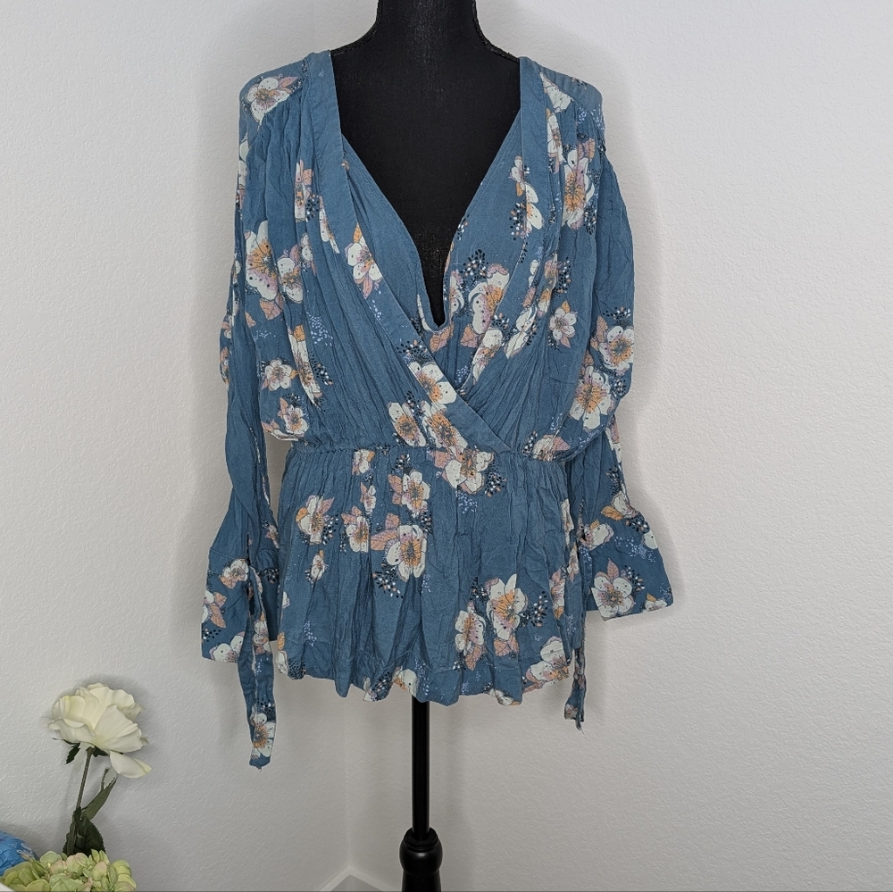 💘 Free People Tuscan dreams floral tunic dress with tie sleeves - Picture 2 of 6